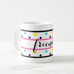 Friends Pink Blue Yellow Polka Dots Koffiemok