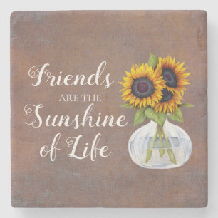 Friends Sunshine Sunflower in Vase Rustic Brown Stenen Onderzetter