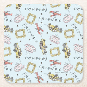 FRIENDS™ Watercolor Iconen Patroon Vierkante Kartonnen Onderzetter