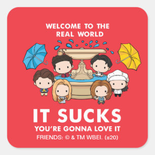 FRIENDS™ Welkom in de echte wereld Chibi Vierkante Sticker
