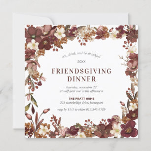 Friendsgiving Diner Bourgondië Mauve Wit Bloemen Kaart