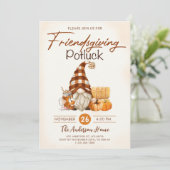 Friendsgiving Diner Potluck Gnomen Herfst Pompoen Kaart (Staand voorkant)