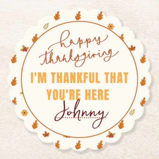 Friendsgiving Diner Script Boho Party Servies Kartonnen Onderzetters (Voorkant)