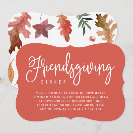 Friendsgiving-diner | Terra Cotta herfstbladeren Kaart (Voorkant / Achterkant)