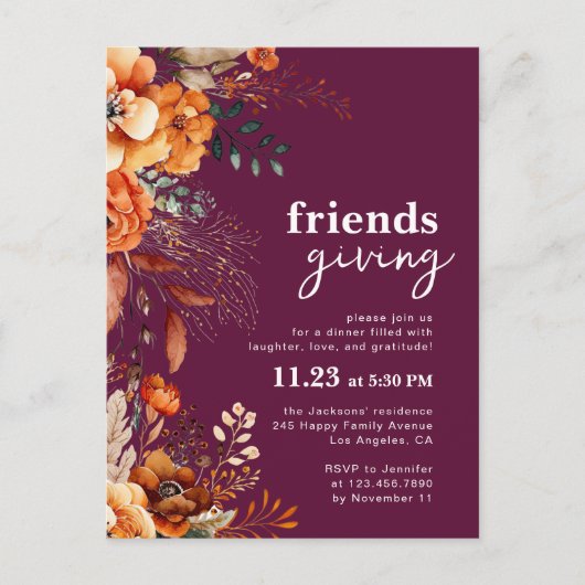Friendsgiving dinner invitation autumnal floral (Devant)