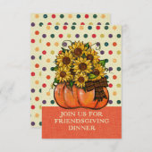 Friendsgiving Dinner Invitation Sunflower Pumpkin (Voorkant / Achterkant)