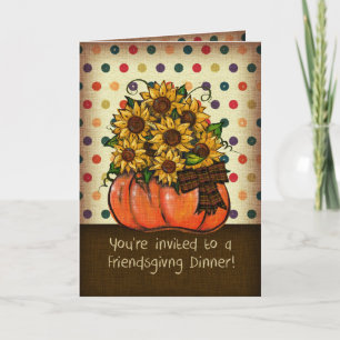 Friendsgiving Dinner Invitation Sunflower Pumpkin Feestdagen Kaart