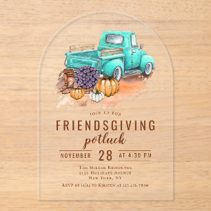 Friendsgiving Dinner Potluck Rustic Boerderij Truc Acryl Uitnodigingen