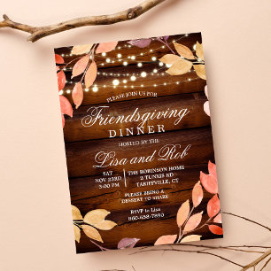 Friendsgiving Dinner Rustic Herfstblad Uitnodiging