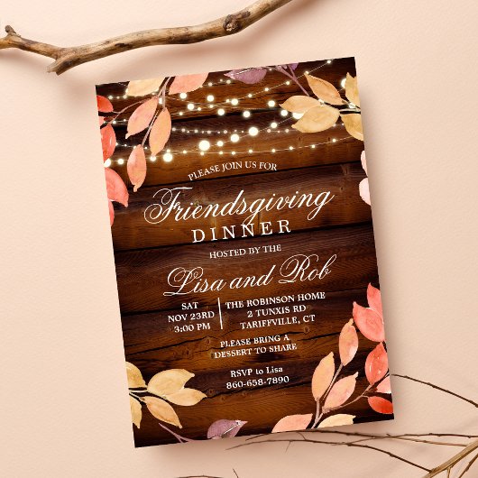 Friendsgiving Dinner Rustic Herfstblad Uitnodiging