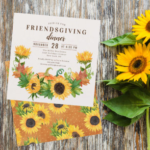 Friendsgiving Dinner Rustic Sunflower Pumpkin Kaart