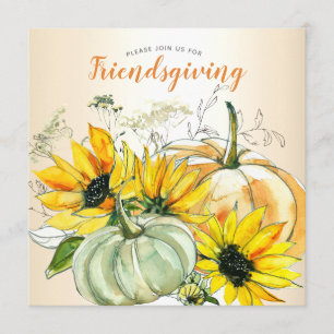 Friendsgiving Dinner Sunflower Floral met pompoene Kaart