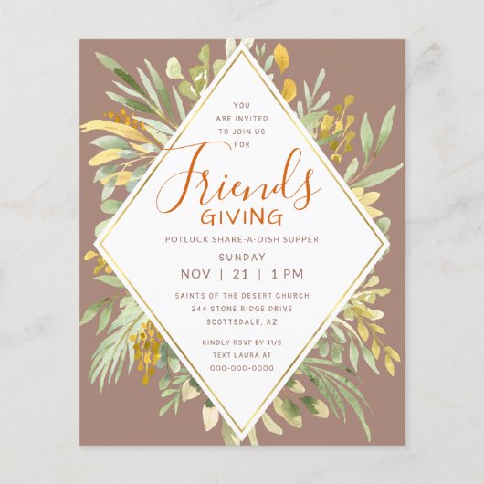 Friendsgiving Elegant Golden Autumn Greenery Flyer (Voorkant)