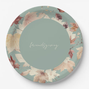 Friendsgiving Fall verlaat Sage Thanksgiving Papieren Bordje