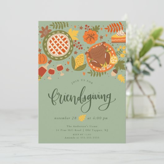 Friendsgiving feest Thanksgiving uitnodiging (Staand voorkant)