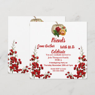 Friendsgiving Herfst Autumn Pumpkin Rozen Red Berr Kaart