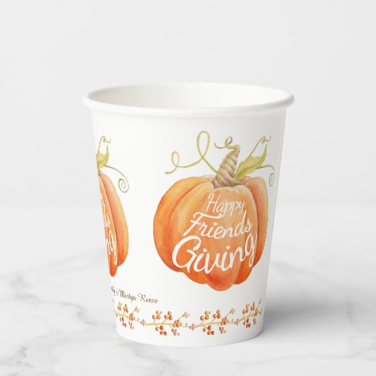 Friendsgiving herfst pompoen bessen waterverf papieren bekers (Achterkant)