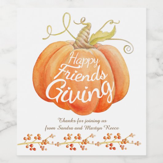 Friendsgiving herfst pompoen kunst aangepaste wijn wijn etiket (Enkel label)