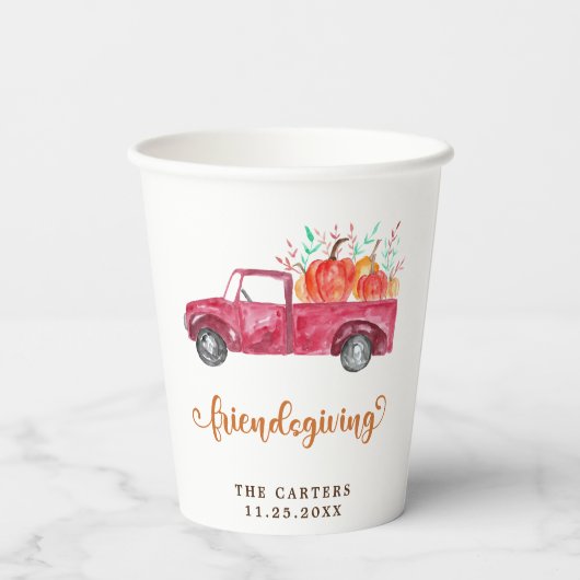 Friendsgiving Herfst Script Rode Truck Pompoen Papieren Bekers (Achterkant)