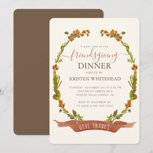 Friendsgiving Herfst Wreath Geef Bedankt Kaart (Voorkant / Achterkant)