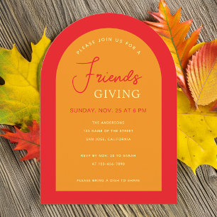 Friendsgiving Moderne Boog Herfstkleuren Oranje Ro Kaart