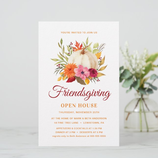 FRIENDSGIVING OPEN HUIS FLORAL PUMPKINS INVITE (Staand voorkant)