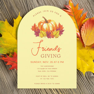 Friendsgiving Pompoen Herfstbladeren Aquarel Kaart