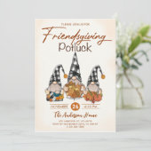 Friendsgiving Potluck Gnomen Herfst Pompoen Kaart (Staand voorkant)