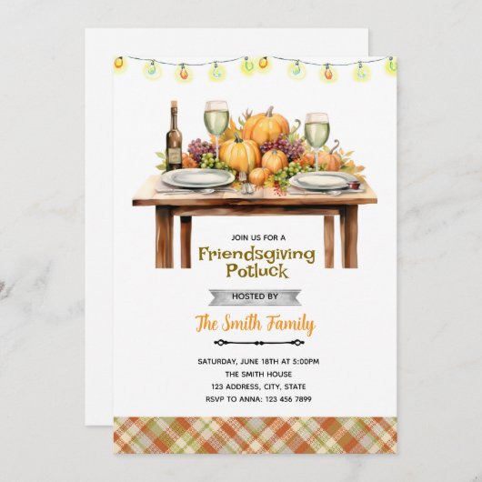 Friendsgiving Potluck party Invitation (Devant / Derrière)