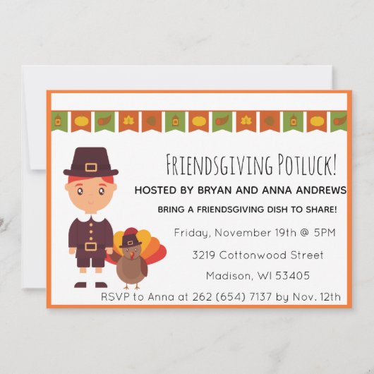 Friendsgiving Potluck Pilgrim Turquie Invitation (Devant)