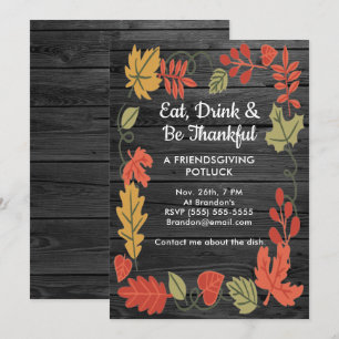 Friendsgiving Potluck Smoky Black Wood Invitation