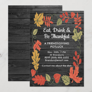 Friendsgiving Potluck Smoky Black Wood Uitnodigen