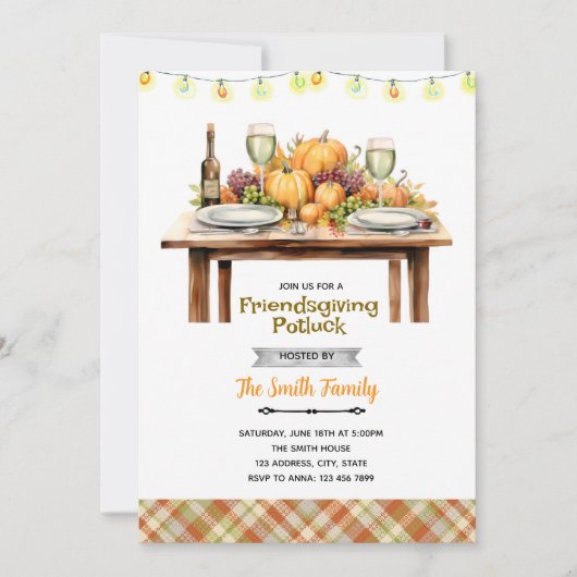 Friendsgiving potluckfeest uitnodiging (Voorkant)
