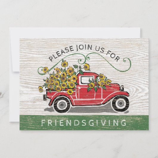 Friendsgiving  Rode Truck Zonnebloemen Bloemen Kaart (Voorkant)