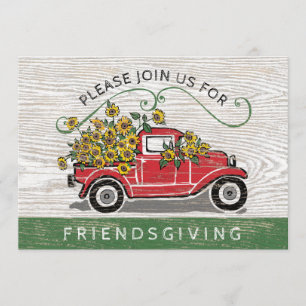 Friendsgiving Rode Truck Zonnebloemen Bloemen Kaart