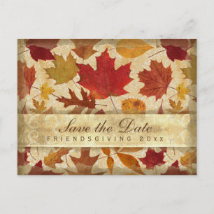 Friendsgiving Save the Date Autumn Leaves Beige Uitnodiging Briefkaart