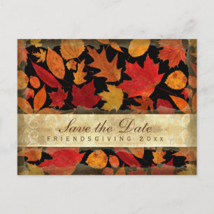 Friendsgiving Save the Date Autumn Leaves Black Uitnodiging Briefkaart