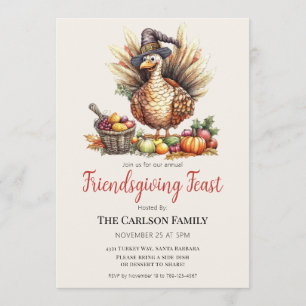 Friendsgiving Thanksgiving Feest Kalkoen Pelgrim Kaart