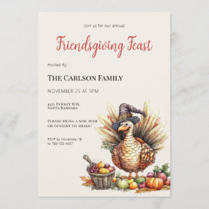 Friendsgiving Thanksgiving Feest Kalkoen Pelgrim Kaart