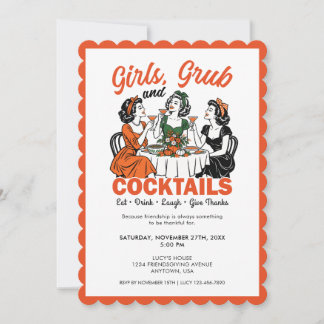 Friendsgiving Thanksgiving Girl Friends Fun Retro Kaart