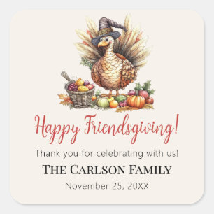 Friendsgiving Thanksgiving Kalkoen Bedankt Vierkante Sticker