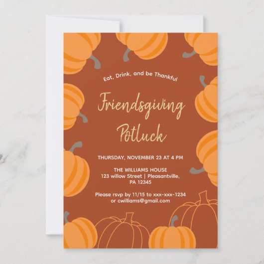 Friendsgiving Thanksgiving Potluck Herfst pompoen Kaart (Voorkant)
