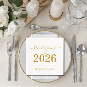 Friendsgiving van 2026 Gouden Thanksgiving-script Servet