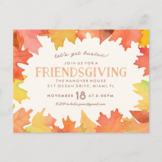 Friendsgiving Waterverf Invitation Briefkaart (Voorkant)