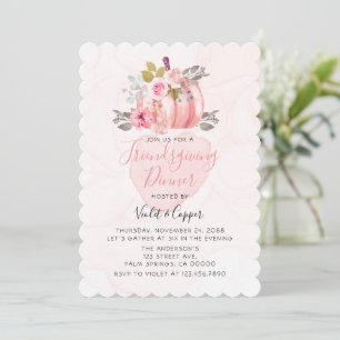 Friendsgiving Waterverf Pompoen Pioen Roze Uitnodi Kaart