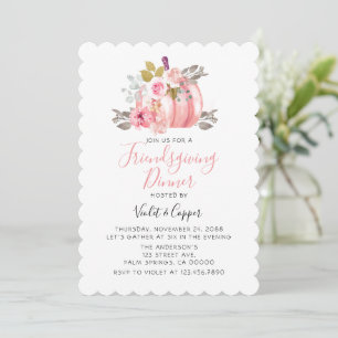Friendsgiving Waterverf Pompoen Pioen Roze Uitnodi Kaart