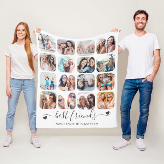 Friendship BEST FRIENDS Script Hearts 16 Foto Fleece Deken (In situ)