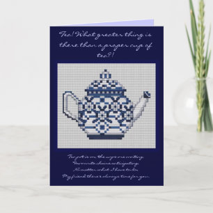FRIENDSHIP TEA Cross Stitch Style Design Kaart