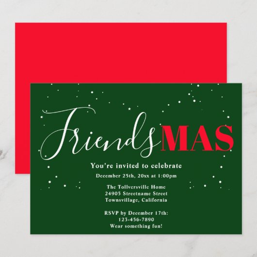 Friendsmas Groen Rood Kerst Uitnodiging (Voorkant / Achterkant)