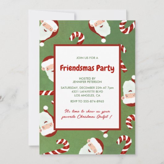 Friendsmas Invitations Cute Père Noël Sucre d'orge (Devant)
